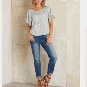 Prana Emmi flutter-sleeve top with leaf print